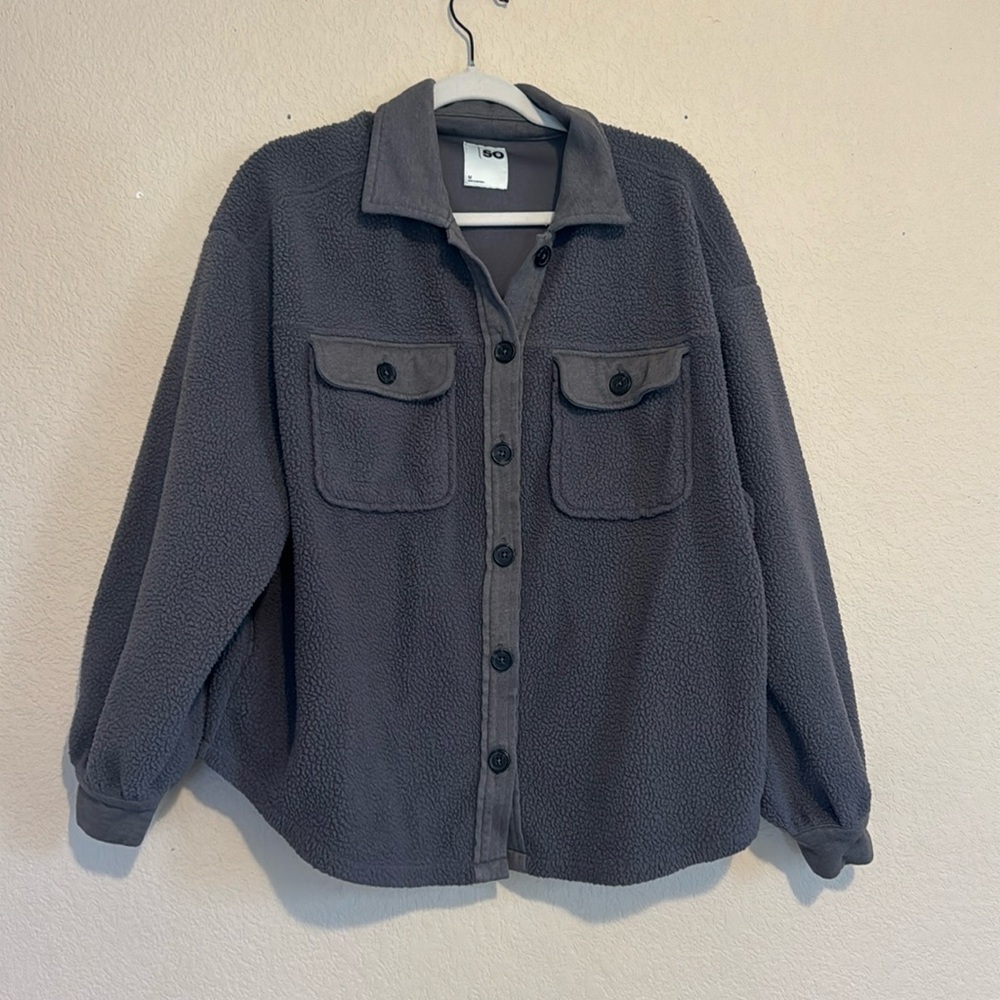 SO Grey Fleece Shacket Shirt Jacket
